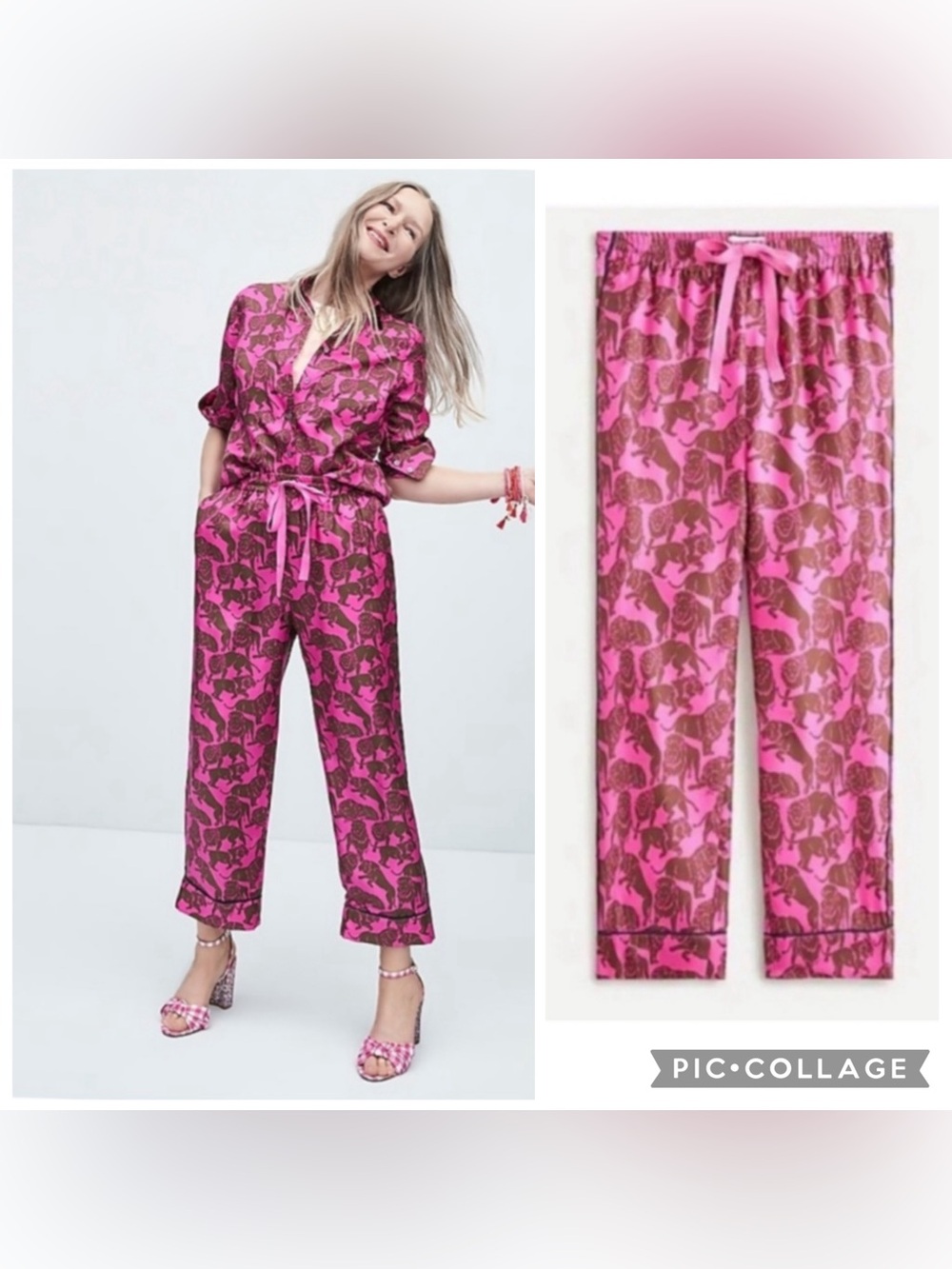 New J.Crew Collection Silk Sleepy Lions Pants AJ465 Size 8